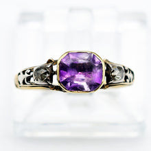 Antique Georgian ring diamonds amethyst 15k gold silver 18th century  (7642)