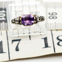 Antique Georgian ring diamonds amethyst 15k gold silver 18th century  (7642)