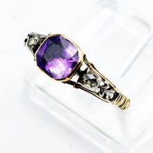 Antique Georgian ring diamonds amethyst 15k gold silver 18th century  (7642)