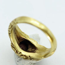 Antique Art Nouveau ring 18k gold tourmaline faces flowers figural French (7648)