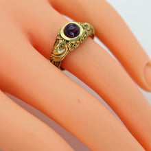 Antique Art Nouveau ring 18k gold tourmaline faces flowers figural French (7648)