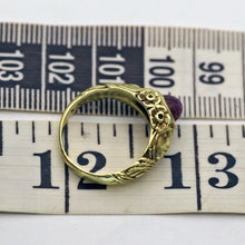 Antique Art Nouveau ring 18k gold tourmaline faces flowers figural French (7648)