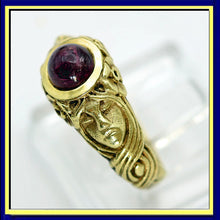 Antique Art Nouveau ring 18k gold tourmaline faces flowers figural French
