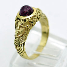 Antique Art Nouveau ring 18k gold tourmaline faces flowers figural French