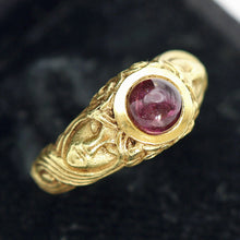 Antique Art Nouveau ring 18k gold tourmaline faces flowers figural French (7648)