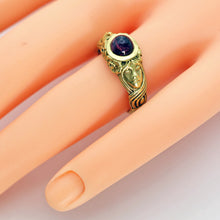 Antique Art Nouveau ring 18k gold tourmaline faces flowers figural French (7648)
