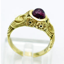 Antique Art Nouveau ring 18k gold tourmaline faces flowers figural French (7648)