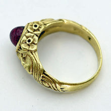 Antique Art Nouveau ring 18k gold tourmaline faces flowers figural French (7648)