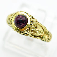 Antique Art Nouveau ring 18k gold tourmaline faces flowers figural French (7648)