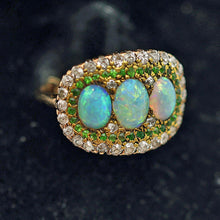 Antique Victorian Edwardian ring 14k gold opals demantoid garnets diamonds (7654)