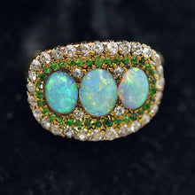 Antique Victorian Edwardian ring 14k gold opals demantoid garnets diamonds