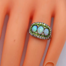 Antique Victorian Edwardian ring 14k gold opals demantoid garnets diamonds (7654)