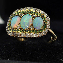 Antique Victorian Edwardian ring 14k gold opals demantoid garnets diamonds (7654)
