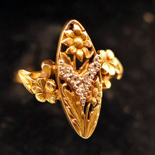 Antique French Art Nouveau ring 18k gold diamonds flowers circa 1895 - 1905(7663)