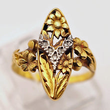 Antique French Art Nouveau ring 18k gold diamonds flowers 