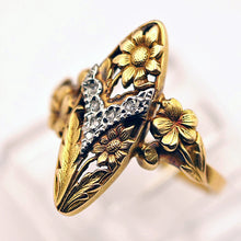 Antique French Art Nouveau ring 18k gold diamonds flowers 