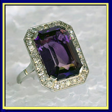 Antique Art Deco ring platinum gold amethyst diamonds big gem look (7665)