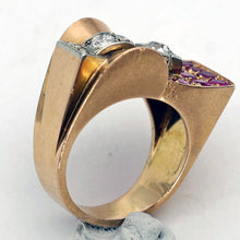 Vintage Retro Tank ring 18k gold diamonds rubies French geometric strong (7680)