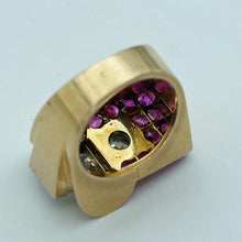 Vintage Retro Tank ring 18k gold diamonds rubies French geometric strong (7680)