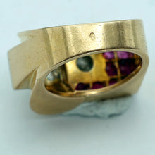Vintage Retro Tank ring 18k gold diamonds rubies French geometric strong (7680)