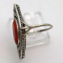 Antique Art Deco ring platinum gold fire opal diamonds vivid statement (7689)