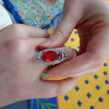 Antique Art Deco ring platinum gold fire opal diamonds vivid statement (7689)