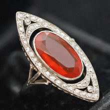 Antique Art Deco ring platinum gold fire opal diamonds vivid statement 