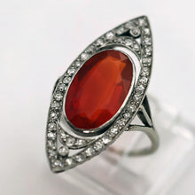 Antique Art Deco ring platinum gold fire opal diamonds vivid statement (7689)