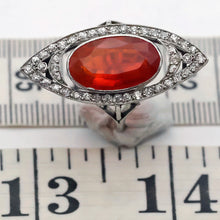 Antique Art Deco ring platinum gold fire opal diamonds vivid statement (7689)