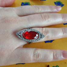 Antique Art Deco ring platinum gold fire opal diamonds vivid statement (7689)