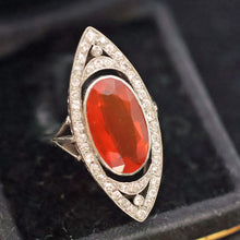 Antique Art Deco ring platinum gold fire opal diamonds vivid statement (7689)