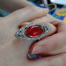 Antique Art Deco ring platinum gold fire opal diamonds vivid statement (7689)