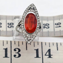 Antique Art Deco ring platinum gold fire opal diamonds vivid statement (7689)