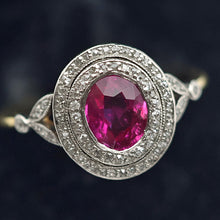 Antique Edwardian ring Burma no heat ruby diamonds gold platinum (7691)