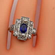 Antique Deco ring Certified no heat natural Kashmir sapphire diamonds gold (7692)