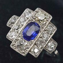 Antique Deco ring Certified no heat natural Kashmir sapphire diamonds gold (7692)