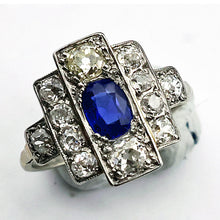 Antique Deco ring Certified no heat natural Kashmir sapphire diamonds gold 
