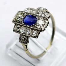 Antique Deco ring Certified no heat natural Kashmir sapphire diamonds gold 
