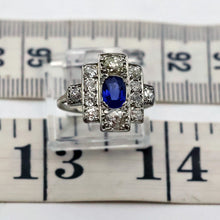Antique Deco ring Certified no heat natural Kashmir sapphire diamonds gold (7692)