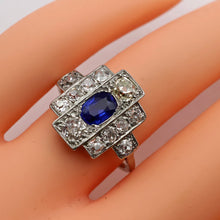 Antique Deco ring Certified no heat natural Kashmir sapphire diamonds gold (7692)