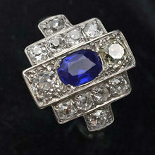 Antique Deco ring Certified no heat natural Kashmir sapphire diamonds gold (7692)