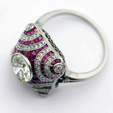 Art Deco ring platinum 1.40ct diamond + diamond ruby engagement GIA certif (7697