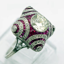 Art Deco ring platinum 1.40ct diamond + diamond ruby engagement GIA certif (7697
