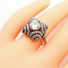 Art Deco ring platinum 1.40ct diamond + diamond ruby engagement GIA certif (7697