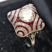 Art Deco ring platinum 1.40ct diamond + diamond ruby engagement GIA certif (7697