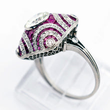 Art Deco ring platinum 1.40ct diamond + diamond ruby engagement GIA certif (7697