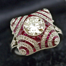 Art Deco ring platinum 1.40ct diamond + diamond ruby engagement GIA certif (7697