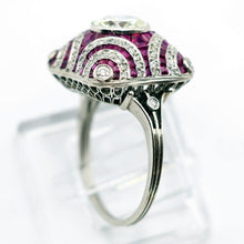 Art Deco ring platinum 1.40ct diamond + diamond ruby engagement GIA certif (7697