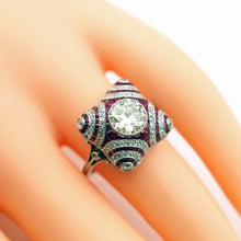 Art Deco ring platinum 1.40ct diamond + diamond ruby engagement GIA certif (7697
