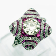 Art Deco ring platinum 1.40ct diamond + diamond ruby engagement GIA certif (7697